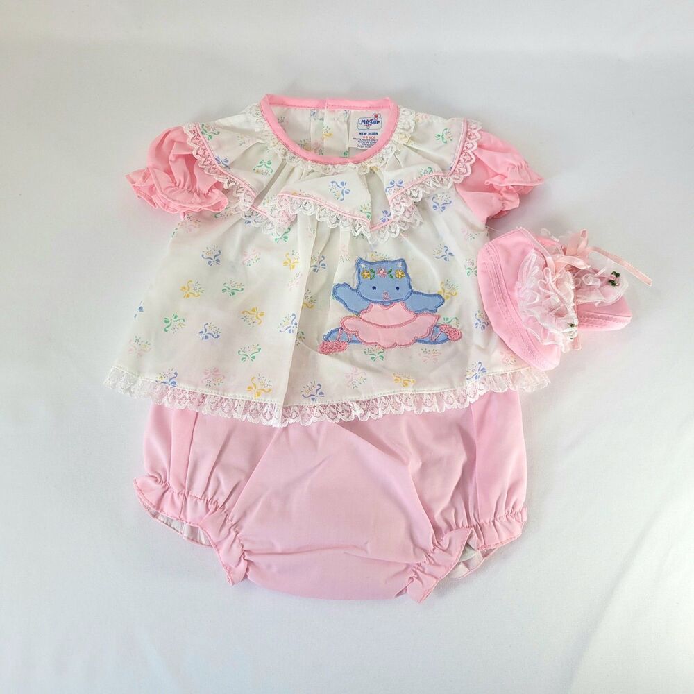 True Vintage Mayfair Baby Girl 3-Piece Set NB Floral Dress Bloomers Shoes NWOT